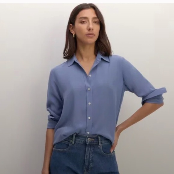 Everlane Washable Clean Silk Relaxed Shirt in French Blue - Picture 1 of 3